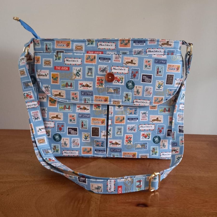 Satchel style Postage Stamps fabric shoulder bag