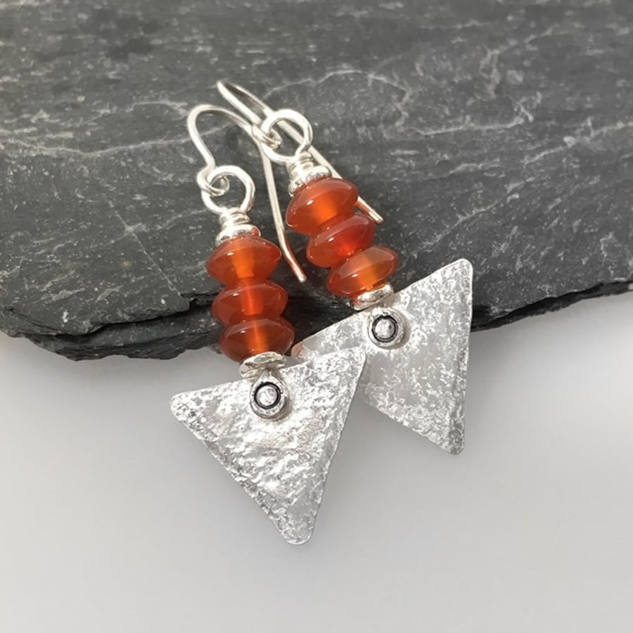 Sterling silver and carnelian triangle earrings