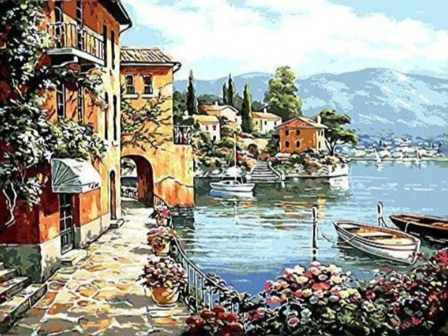 Syntego DIY Painting by Numbers for Adults, France Countryside Harbour Canvas