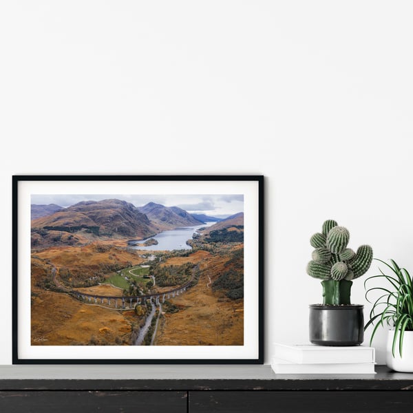 An aerial view of Harry Potter bridge, Glenfinnan, Signed mounted print
