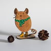 Winter Mouse in Scarf Wooden Decoration