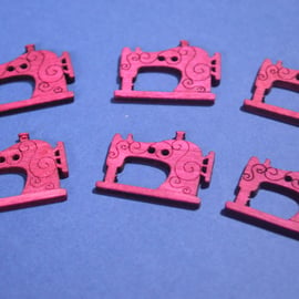 Wooden Sewing Machine Buttons Magenta Hot Pink 6pk Seamstress 26x20mm (S6)