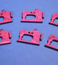 Wooden Sewing Machine Buttons Magenta Hot Pink 6pk Seamstress 26x20mm (S6) - Image 1