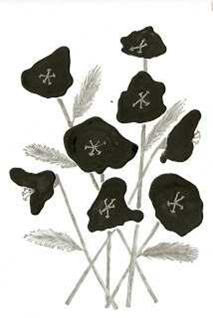 Black flowers original encaustic art painting 