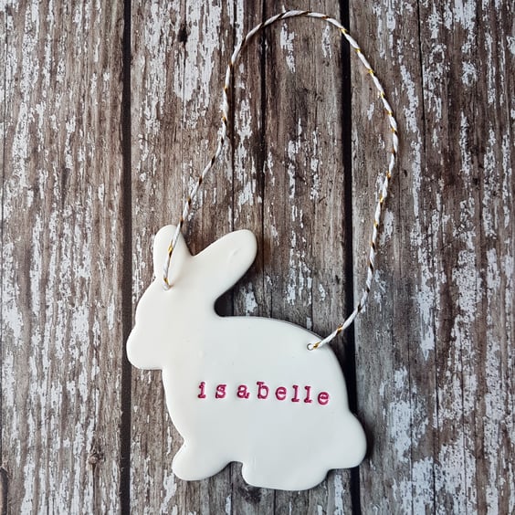 Personalised Easter Rabbit Bunny hanging decoration, Hand painted, Handmade