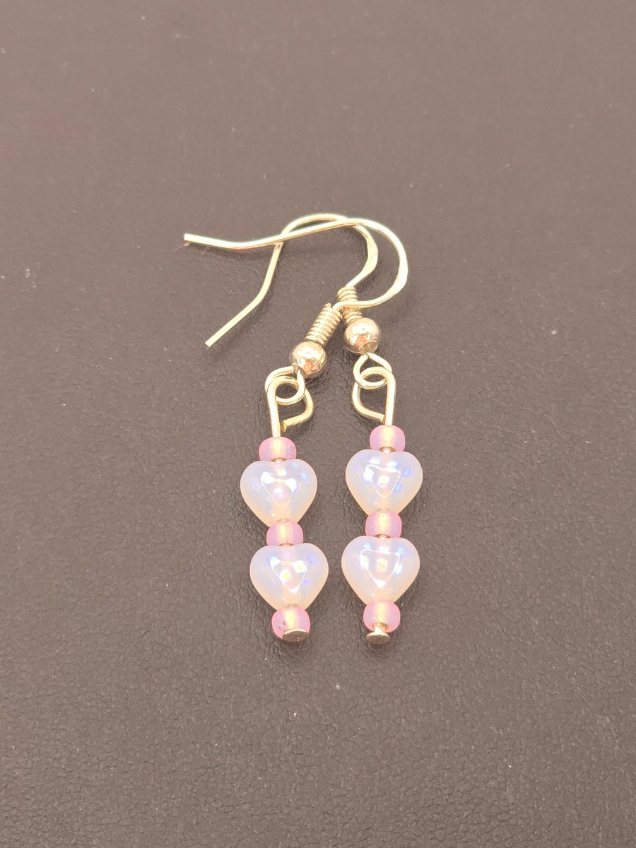 Small white heart bead earrings