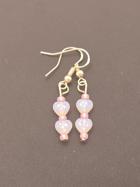 Small white heart bead earrings