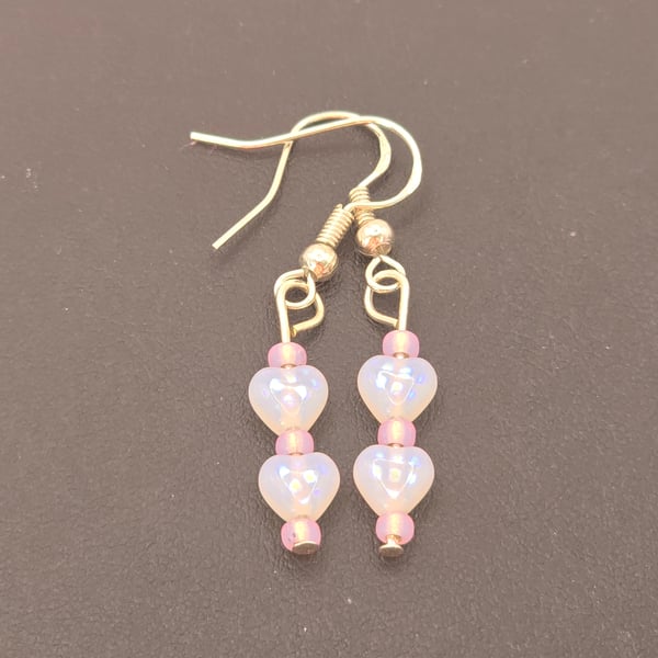 Small white heart bead earrings