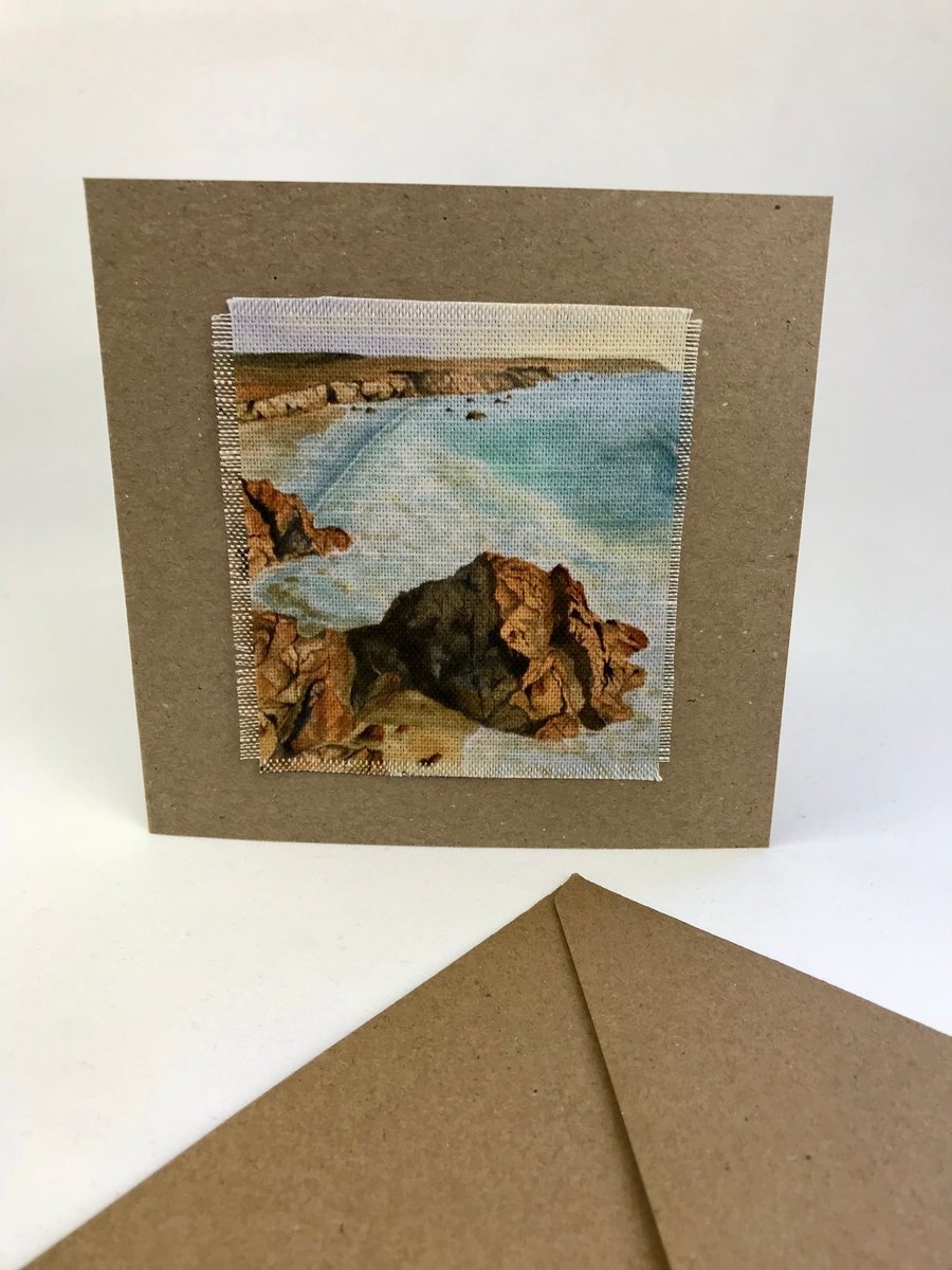 Coastal Watercolour Textile greetings Card