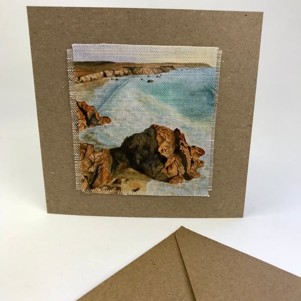Coastal Watercolour Textile greetings Card
