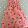 Aged 1-3 Smock style summer dress in  pink strawberry design cotton fabric