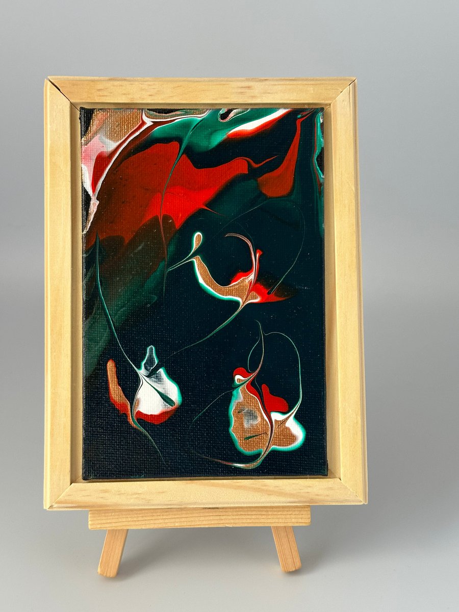 Green and red acrylic pour original painting