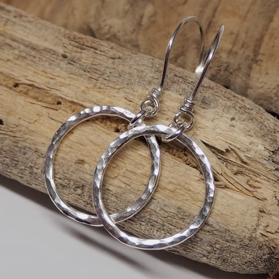 Hoops - hammered silver dangle hoop earrings - handmade sterling silver hoops