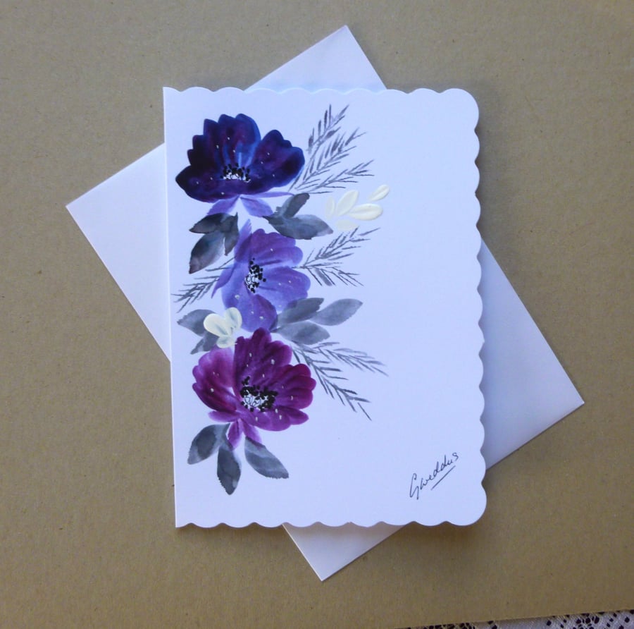 hand painted blank greetings card ( ref FA2 J2 )