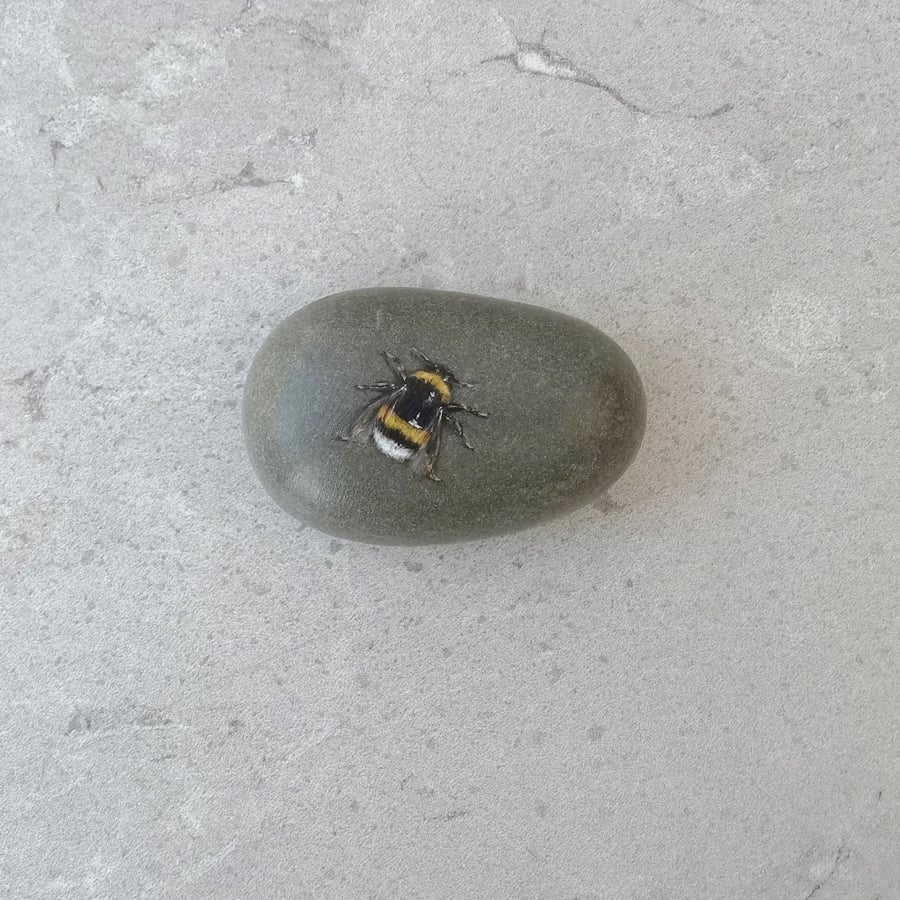 Original Art Bumble bee Painted Stone Grey Stone 'bumble bee'