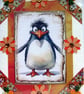 Comical Chubby Penguin - Hand Crafted Decoupage Greeting Card - Blank - 2932 - Image 2