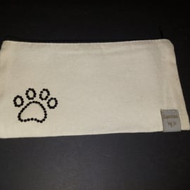 PAW PRINT sparkle pencil case or make up bag, hand sparkled, paw print, wildlife