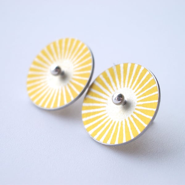 Yellow and silver sunburst circle studs