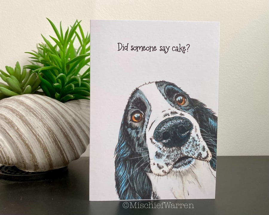 Spaniel Card. Springer or working cocker spaniel dog card Blank or personalised.