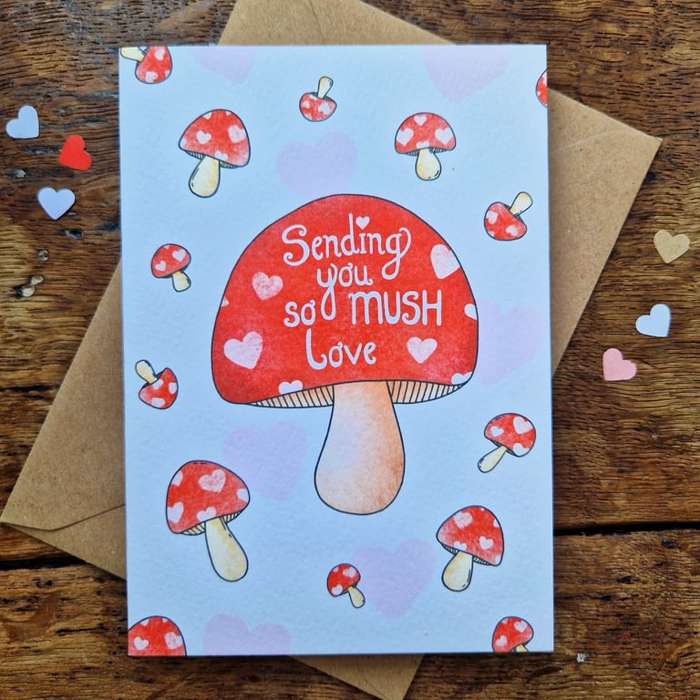Mushroom card, Thinking of you card, Mushroom valentines card, Sending you love 