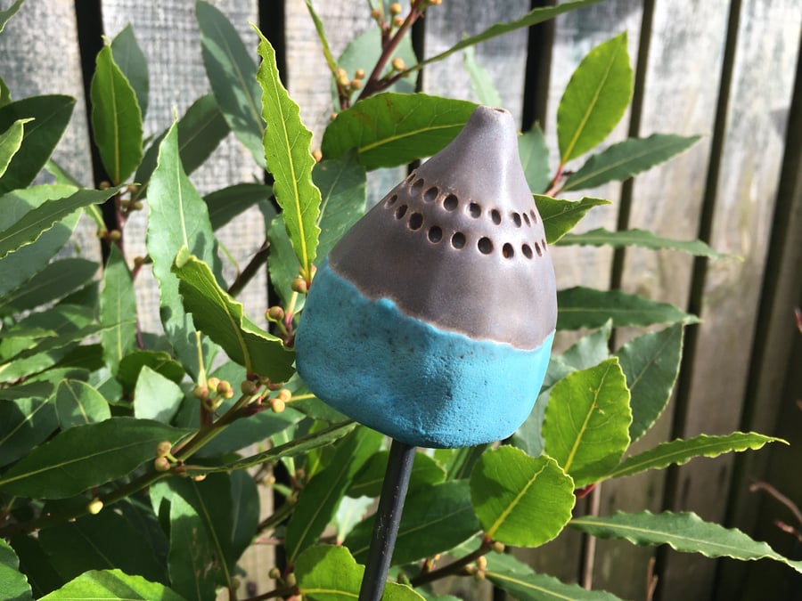 Ceramic garden stake, handmade garden art, indoor or outdoor garden stake