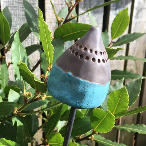 Ceramic garden stake, handmade garden art, indoor or outdoor garden stake