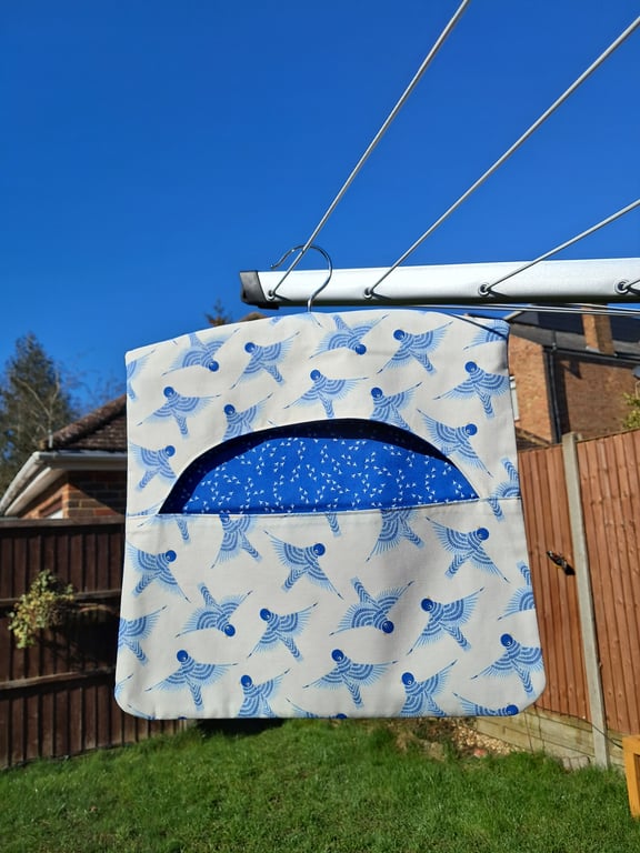 Blue bird fabric hanging peg bag