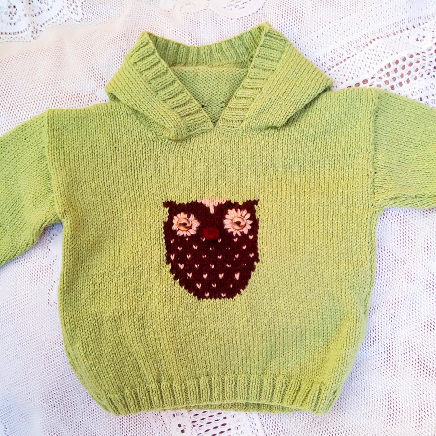 Child's Hooded Jumper with Owl Motif, Child's Jumper, Owl Jumper, Baby Gift