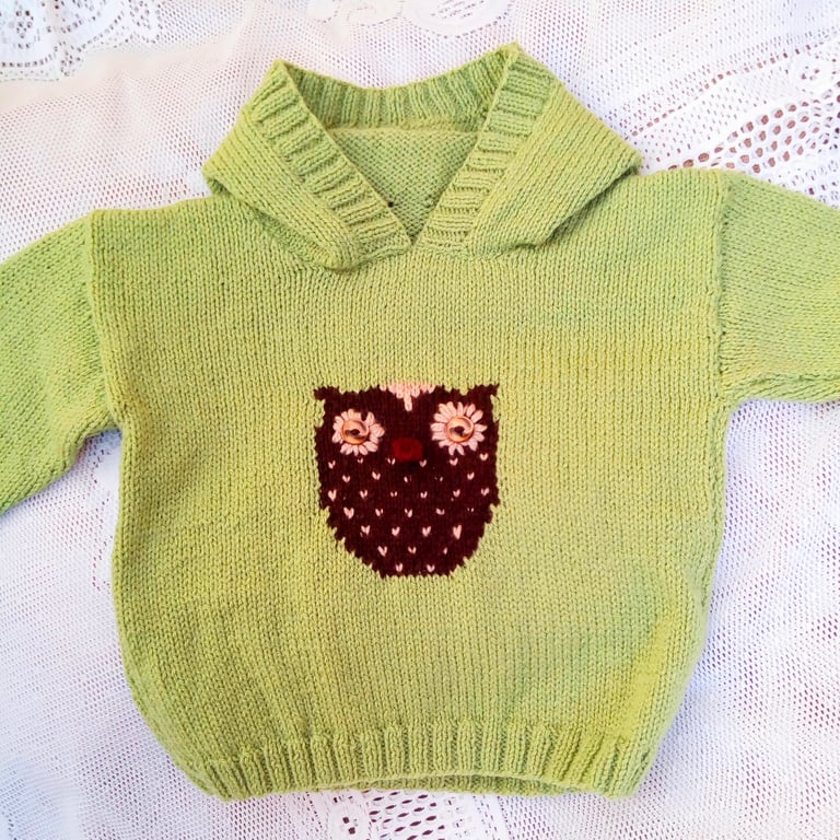 Child's Hooded Jumper with Owl Motif, Child's Jumper, Owl Jumper, Baby Gift