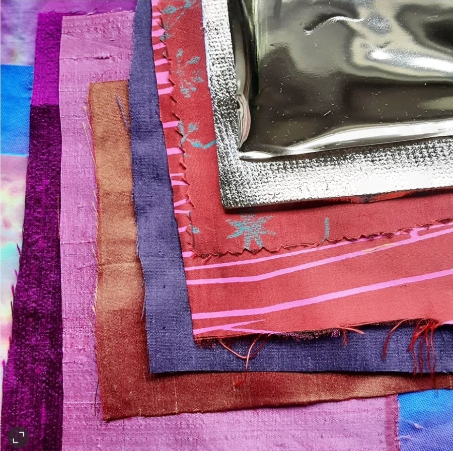 Inspiration Pack Hand Dyed cottons, Silk, Organza, Embroidery Thread