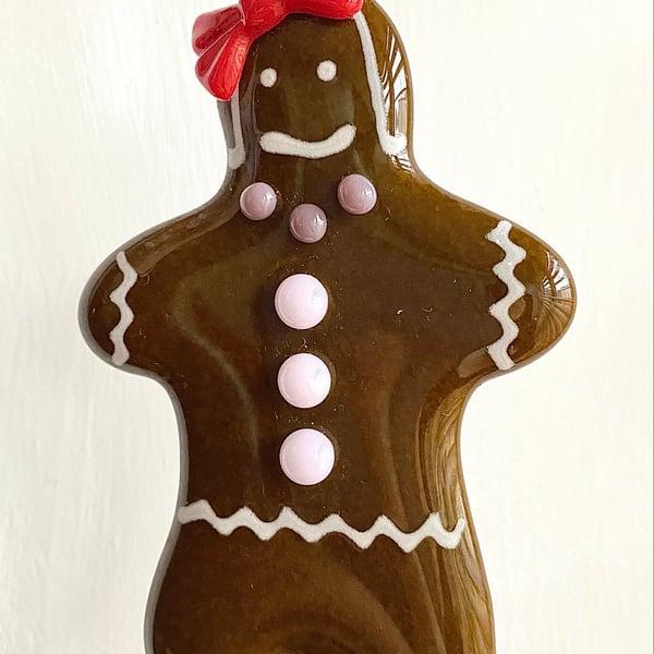 Medium Gingerbread Lady Hanging Decoration - Red Bow