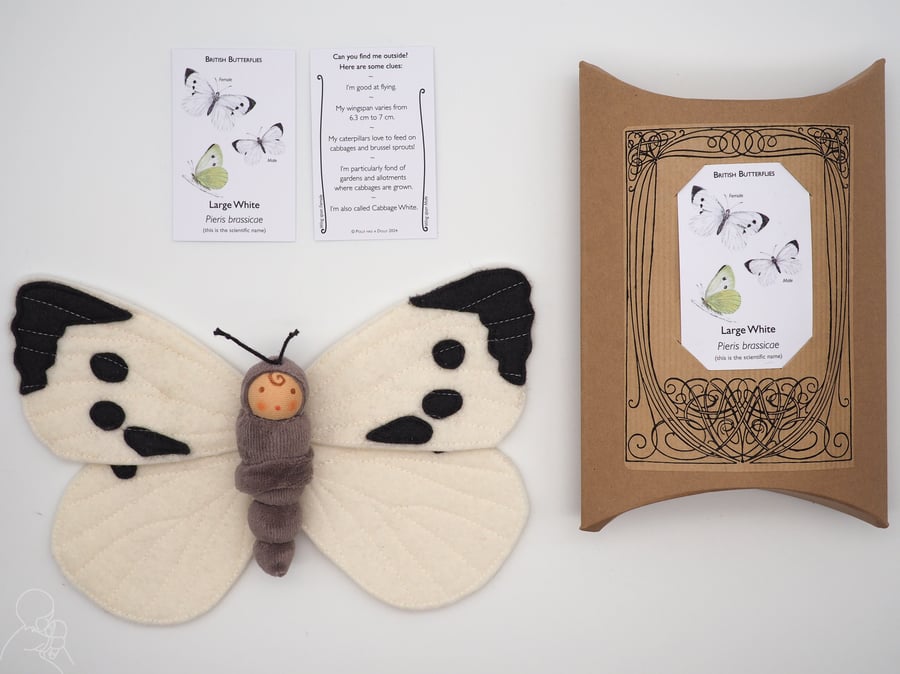 British butterfly - waldorf doll - large white or cabbage white