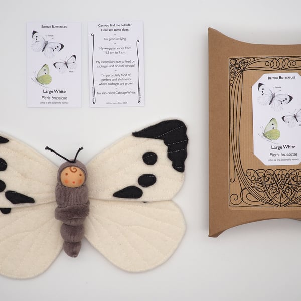 British butterfly - waldorf doll - large white or cabbage white