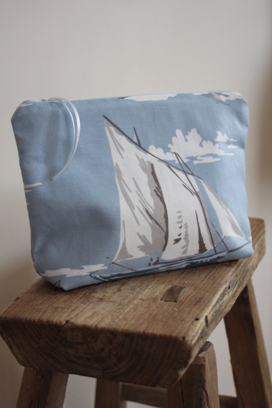 Simple zip up pouch with a sailing boat design, postage included