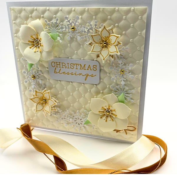 Handmade Christmas Card - 'Christmas Blessings' Snowflake Wreath 
