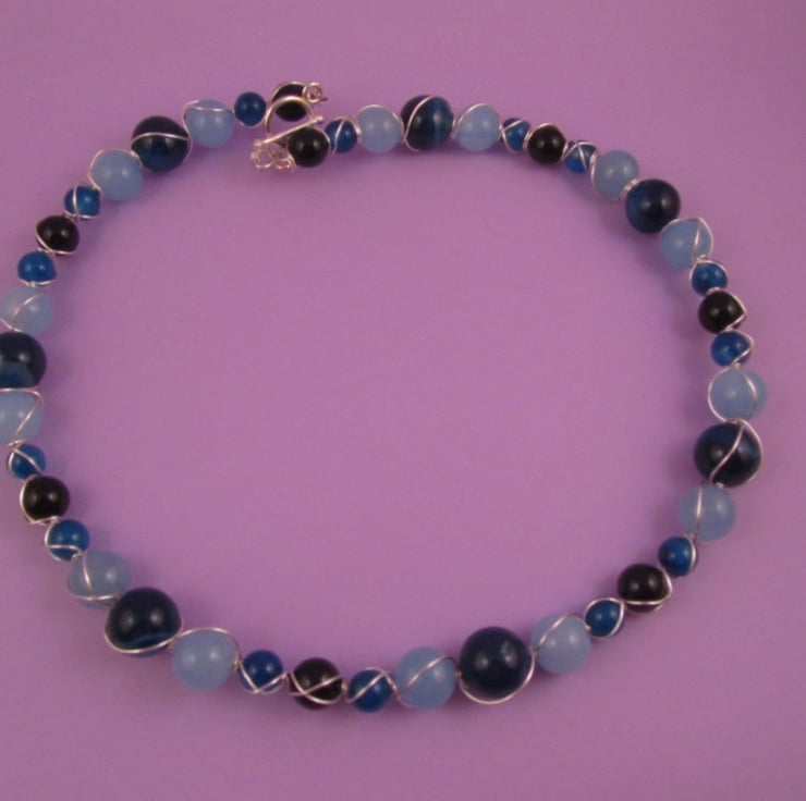 Blue Agate Quartz Wire Wrapped Memory Wire Neck... - Folksy