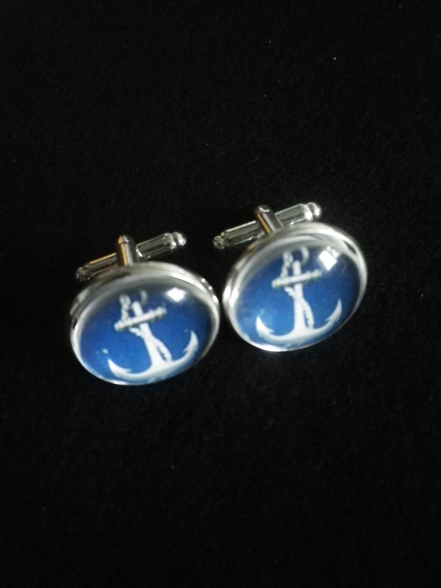 White Anchor cufflinks, free shipping, gift wrapped, great image, Ref 1234 