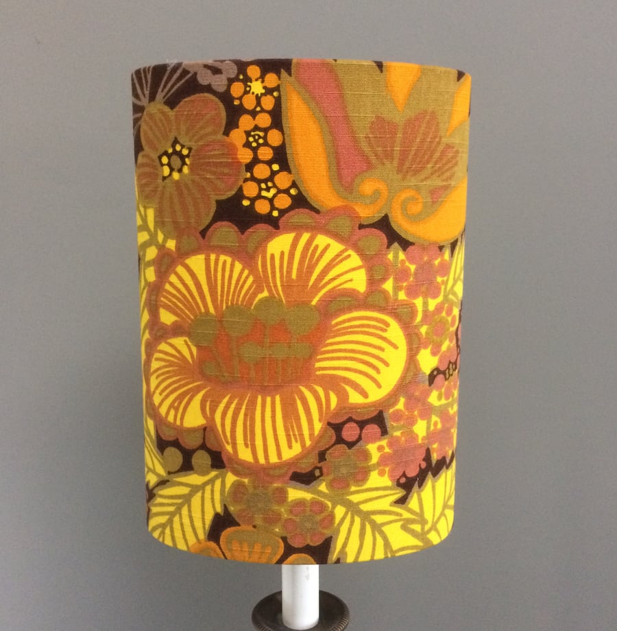 Yellow Mustard POMPEJA Boras Marta-Lena Bjerhagen Vintage Fabric Lampshade 