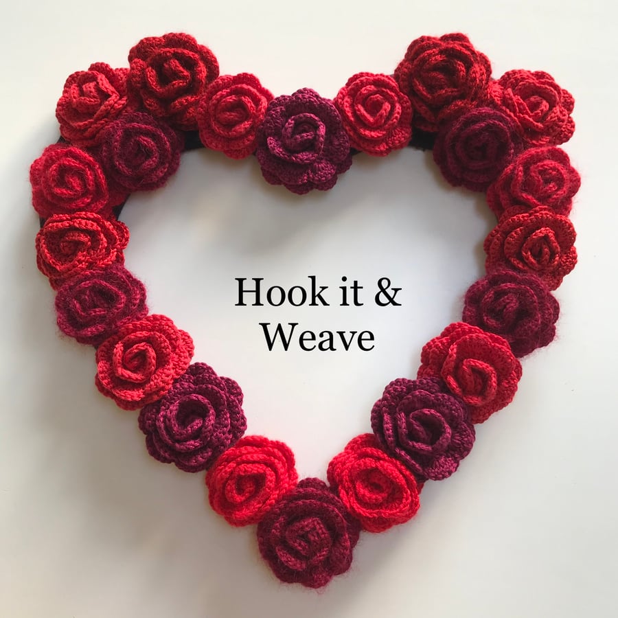 Roses are Red Crochet Hanging Heart Wreath