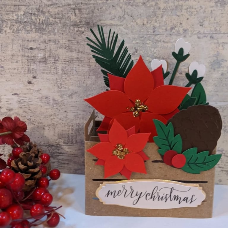 Christmas Flowers Crate Pop Up Card