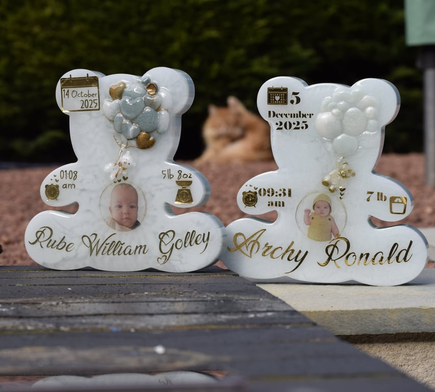 Resin Bear Shape Birth Stats KEEPSAKE - add Baby Scan or Photo