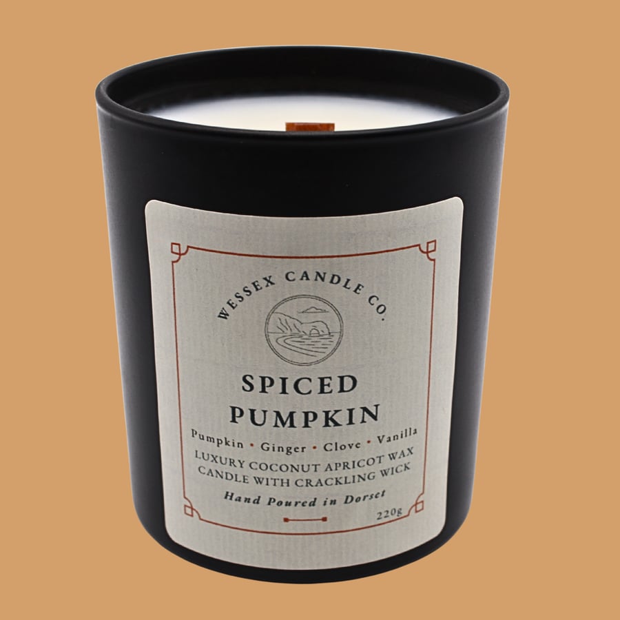 Spiced Pumpkin Halloween Candle - Coconut Apricot Wax - Crackling Wooden Wick