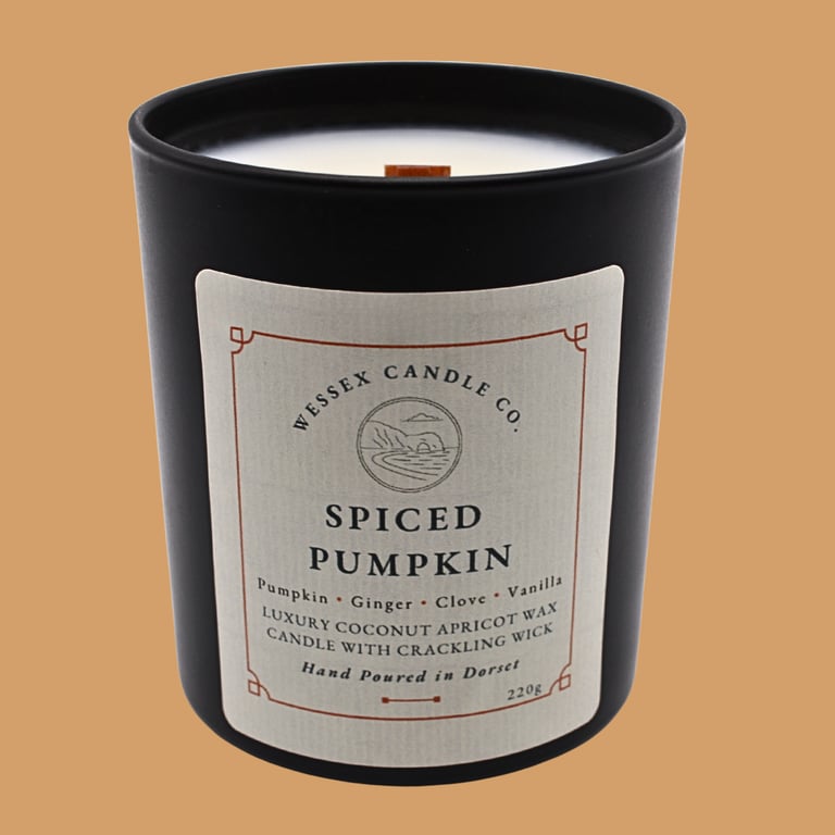 Spiced Pumpkin Halloween Candle - Coconut Apricot Wax - Crackling Wooden Wick