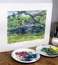 Bridge over River Lyon Landscape Watercolour, Scotland Scenery - Image 4
