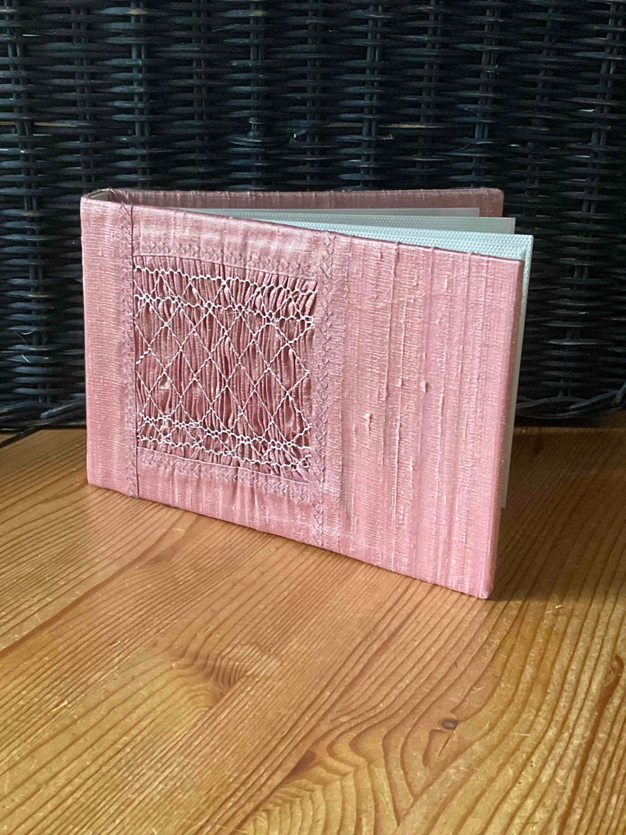 Hand Smocked Silk Small Photograph Album, Pink