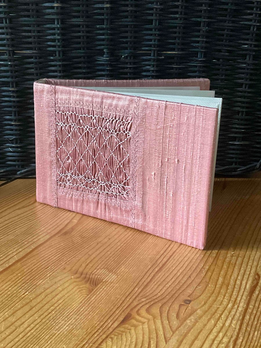 Hand Smocked Silk Small Photograph Album, Pink