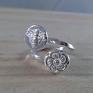 Sterling Silver Bee and Flower Shot Twist Adjustable Ring (SKU 111124)