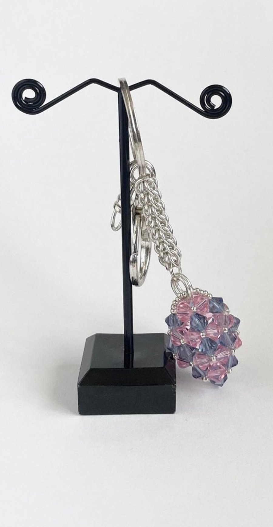 Handbag Charm, Egg Shaped Pink and Blue Crystal, Chainmaille Chain and Keyring