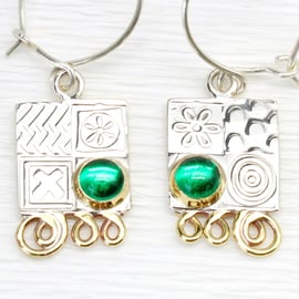 Handmade silver earring with green spinels, stone choice, designer made earrings