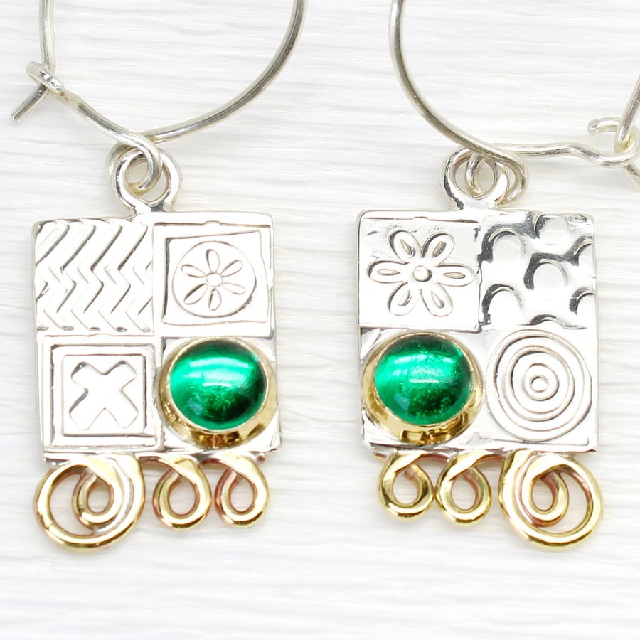 Handmade silver earring with green spinels, stone choice, designer made earrings